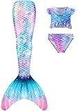 DNFUN Mädchen-Mermaid tai-with Bikini-for Swimming,ohne Monoflosse 3 Stück – Meerjungfrauen-Schwimmen kostüme für Kinder,ohne Monoflosse-2 cm3,130