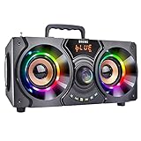 Tragbare Bluetooth-Lautsprecher mit Doppel-Subwoofer, 60 W lautes Stereo, druckvoller Bass, kabellose Bluetooth-Lautsprecher für den Außenbereich/Innen mit bunten Partylichtern FM-Radio-Fernbedienung