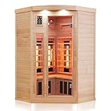 Dewello Infrarotkabine LAKEFIELD 140x140 DUAL-Therm für 1-2 Personen aus Hemlock Holz mit Vollspektrumstrahler