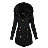 Lalaluka Winterjacke Damen Lang Wintermantel mit Fell Kapuze Dicker Warme Gefüttert Winter Jacke Parka Mantel Lange Damenjacke Winterparka Kapuzenjacke Fleecejacke Übergangsjacke, S, 01-b