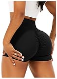 TZLDN Damen Scrunch Kurze Leggings - Push Up Geraffte Shorts Tights Laufhosen für Sport Yoga Fitness Radfahren Workout A01 Schwarz S