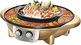 2 in 1 rauchfreier elektrischer Grill-Hot Pot, 2500 W tragbarer elektrischer Hot-Grill-Topf mit 3,6 l großem Fassungsvermögen und Bratpfanne, doppelte Temperaturregelung, for 2-8 Haushaltsessen und Un