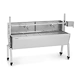 Klarstein Sauenland Pro Spanferkelgrill - Drehspieß, Elektromotor 13W, höhenverstellbar, 4 Grillroste, Windschutz, CrystalSteel Concept, 4 Rollen, 2 Bremsen, Edelstahl