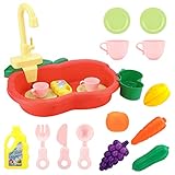 Spülbecken-Spielzeug, Bestcool Küchenspüle Spielzeug Set für Kinder Spielspielzeug mit simuliertem Wasserhahn Küchenzubehör Rollenspiel-Spielzeug für Jungen Mädchen(rot)