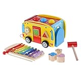 Perfeclan 5 In 1 Lernspielzeug Für Kinder Kleinkinder Mitziehender Bus Aus Holz & Xylophon Klavier & Passende Formblöcke Home Indoor Outdoor Fun P