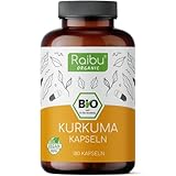 Raibu® BIO Kurkuma Kapseln hochdosiert 180 Curcuma Kapseln mit 3000mg pro Tagesdosis I Hoher Curcumin Gehalt I In Deutschland hergestellt I Vegan Turmeric Capsules