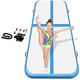 JLDNC Aufblasbare Gymnastik Tumbling matten, Airtrack Matten 2m/3m/4m/5m/6m Trainingsmatte mit Elektrischer Luftpumpe für Kinder/Gymnastik/Training/Pool,Blue_4x2x0.2m