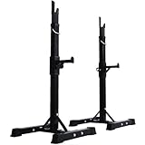 Physionics® Langhantelablage - bis 300 kg, Zwei Ablagen, 12/6 Fach verstellbar, rutschfeste Standbeine, Rahmen: Stahl - Hantelablage, Hantelständer, Kniebeugenständer, Squat-Rack, Langhantelständer