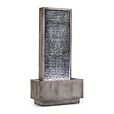 blumfeldt Imperia - Gartenbrunnen, Springbrunnen, Zierbrunnen, Wasserspiel, 10 Watt Pumpe, IPX8 Schutzart, 35x75cm Gerinnefläche, 10m Kabel, LED, für Drinnen und Draußen, verzinkt, grau