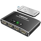 HDMI Switch HDMI Splitter, Automatisch 4K Aluminium HDMI Switch 3 in 1 Out UHD HDMI Verteiler mit Fernbedienung, HDMI Umschalter Unterstützt 4K 3D HDR für Fire TV Stick UHD TV PS4 Xbox DVD Blu-Ra