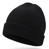 BARFULKER Beanie Mütze Damen Herren, Winter Beanie Mütze Warme Wintermütze Thermo Dehnbare Strickmützen Bequem Wollmütze Winddichte Laufmützen Geschenk Unisex, Schwarz