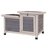 lionto Kaninchenstall Kleintierhaus Nagerhaus Kleintierstall aus Holz Grau 70x43x45 cm