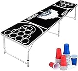 NW Beer Pong Tisch Set Klappbarer inkl.100 Becher (50 Rot & 50 Blau), 5 Bälle, Bierpong-Tisch Höhenverstellbar aus Wurfspiele für Partyspiele Trinkspiele