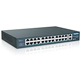 YuanLey 26 Port PoE Switch, 24 PoE+ Port 100Mbps, 2 Uplink Gigabit, 802.3af/at 400W, Nicht verwaltetes Plug-and-Play für die Rackmontage