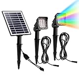 Heilmetz Solar Strahler Außen ,Solar Gartenleuchte 2 Stück mit Erdspitze RGB Gartenbeleuchtung Wasserdicht für Bäume Sträucher Gartenweg Wand Schwarz