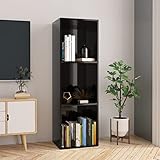 RONGQI Bücherregal/TV-Schrank, Regal, Schrank, Regal Kinderzimmer, Bookshelf, Leiterregal, Standregal, Wandregal, Aktenregal, DVD Regal, Hochglanz-Schwarz 36x30x114cm Spanplatte