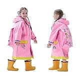 Baogaier Regenmantel Kinder Mädchen Regen Poncho Jacke Kapuze Regenjacke Regenanzug Einteilig Rosa Atmungsaktiv Wasserdicht Lang Leicht Overall Wandern Arbeit Reißverschluss PVC Outdoor 6-8 Jahre