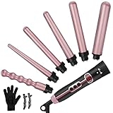 NWOUIIAY Lockenstab Set 6 in 1 Lockenstäbe 9-25mm Keramikbeschichtung Curling Wand Einstellbare Temperatur Lockenwickler mit LCD Display für alle Frisuren Lockenstyling