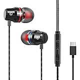 Roadoor YT1 Kabelgebundene In-Ear-Kopfhörer, schwerer Bass, Metall, Typ-C, drahtgesteuert, Musik-Kopfhörer für Gaming, Sport, iOS, Android Smartphone, Schwarz