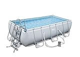 Bestway Frame Pool Power Steel, Set, hellgrau, rechteckig mit Filterpumpe, 404 x 201 x 100 cm, grau