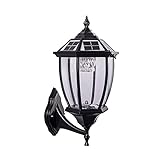 Mrdsre Vintage schwarze Wandlaterne für den Außenbereich, ferngesteuerte LED-Solarwandleuchte, wasserdichte IP54-Wandleuchte, Helligkeit dimmbar, intelligentes Timing, Außenbeleuchtung für Garten, Gar