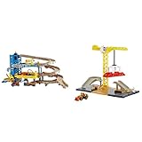 Matchbox CJM67 - Matchbox Garage mit 4 Etagen, Spielzeug ab 3 Jahren & HDL33 - Baustellen Spielset, beweglicher Kran, durch Fahrzeuge aktivierte Funktionen, enthält 1 Matchbox Spielzeug-Bulldozer