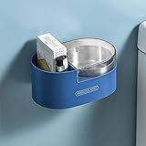 MNSYD Kreativer Wandaschenbecher mit Abdeckrahmen Starker, Nicht perforierter Edelstahl-Aschenbecher für den Toiletten-Raucherbereich,Blau+transparent