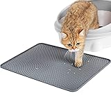 PETTOM Katzenklo Matte, Katzenstreu Matte Wasserdicht, Katzentoilette Vorleger Silikon Rutschfest, Katzenteppich für Toilette 53*38cm (Grau)