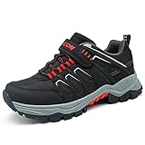 Littleplum Trekkingschuhe Jungen Wanderschuhe Schuhe Jungen Traillaufschuhe Atmungsaktiv rutschfest Outdoorschuhe(C Schwarz Rot,38EU)