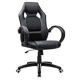 SONGMICS Racing Stuhl Bürostuhl Gaming Stuhl Chefsessel Drehstuhl PU, schwarz, OBG56B