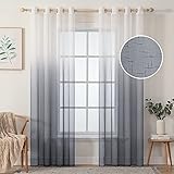 MIULEE Gardinen Transparent Vorhänge Farbverlauf Leinen Sheer 2er Set Voile Vorhang mit Ösen Dekoschal Fensterschal für Schlafzimmer und Wohnzimmer 225 x 140cm (H x B) Weiß Grau