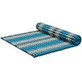 livasia Rollmatte XXL breit Doppelbett, Gästebett Gästematratze 2 Personen mit Muster, Reisebett für Kofferraum und outdoor, Thaimatte Kapok Garten und Balkon 205x145x4,5cm (Hellblau)