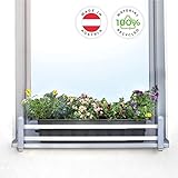 Blumenkastenhalterung masu Basis-Set passt auf Jede Fensterbank von 78 cm bis 140 cm ohne Bohren, (Basisset: ohne Dekorelemente, Signalgrau)