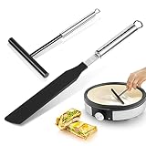 Crepes Verteiler und Spatel, 2 Stück Edelstahl Crepe Teigverteiler, Teigverteiler für Crepes, Crepe Maker für Zuhause Küche Backen Kochen Backwerkzeuge (Spachtel+ Teigverteiler)