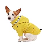 Pethiy- Premium Hunde Regenmantel,wasserdicht Hundemantel mit Reißverschluss, Hund Regendicht Hoodies mit reflektierenden Knöpfen und Taschen, mit abnehmbare Kapuze-Gelb-M