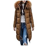 SSLLM Damen Winter Parka Lang Warm Steppmantel Daunenjacke mit Kunstfell Kapuze Slim Fit Reißverschluss Damenmantel Steppjacke Outdoor Leichte Daunenjacke Softshelljacke mit Taschen