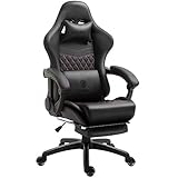 Dowinx Gaming Stuhl Bürostuhl Ergonomischer PC-Stuhl mit Massage Lendenwirbelstütze, Racing Stil PU Leder Hohe Rückenlehne Verstellbarer Drehsessel mit Fußstütze (Schwarz & Rot)