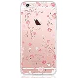 Oveo kompatibel mit iPhone 6 Plus / 6S Plus Hülle, Dolce Vita Serie Transparente Silikon Handyhülle Accessoires für Damen/Mädchen, Durchsichtig mit Rosa Rose Pink Blumen Muster