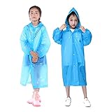 Kinder Wasserdicht Regenponcho, Eva Regenmäntel mit Kapuze und Knopf für Mädchen Jungen, Unisex Regenbekleidung Regencape Regenjacke Raincoat für Reisen im Freien Klettern Radfahren Wandern - Blau