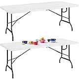 Casaria 2er Set Buffettisch Gartentisch Klappbar 183cm Metall Weiß Beistelltisch Klapptisch Campingtisch Koffertisch