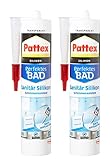 Pattex Silikon Dusche & Bad, transparent, Premium-Silikon für alle Anwendungen im Sanitärbereich, elastisch, abriebfest, Spar-Set mit 2x 300 ml Kartusche