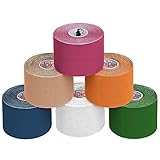 ALPIDEX Kinesiologie Tape 5 m x 5 cm E-Book Anwendungsbroschüre Elastisches Tape im Set 1, 3, 6 oder 12 Rollen, Farbe:bunt, Menge:6 Rollen