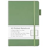 Notizbuch Dotted A5, Hardcover Dotted Journal mit Premium 100 GSM Dickes Papier, 192 Seiten, Innentasche, Elastisch Gebändert, Kunstledereinband, 14,5x21,3 cm (Grün)