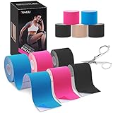 3 Rollen Kinesiologie Tape - ZINUU Kinesiotapes Physio Tape Sports Tape (5cm x 5m) - Kinesio Tapes Muskel Tapes Wasserfest & Elastische Bandage (Blau + Schwarz + Pink)