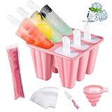 AmzKoi Eisformen Eis am Stiel Silikon, 6 Zellen Eis am Stiel Formen BPA Frei für Kinder, Erwachsen und Baby, Popsicle Formen Set mit Reinigungsbürste und Falttrichter (Rosa)