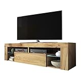 Selsey BIANKO – TV-Lowboard/Fernsehschrank Stehend Holzoptik Eiche Lancaster mit Klapptür 140 cm (mit LED, Holzoptik Eiche Lancaster)