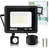 Tailcas 50W Led Strahler mit Bewegungsmelder Außen, 6500K Kaltweiß Superhell 72 Leds Scheinwerfer, 4500LM Außenstrahler, IP66 Wasserdicht Fluter für Hof, Garage, Garten