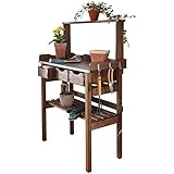 Pureday Schneider Home Pflanztisch für Garten Terrasse Balkon - 3 Schubladen - 3 Haken - Holz - verzinkte Metall-Arbeitsfläche - braun - ca. 78 x 38 x 112 cm