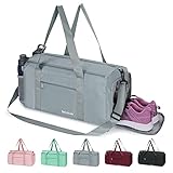 Sporttasche Damen Reisetasche Herren mit Schuhfach und Nasstasche, wasserdichte Tasche Schwimmtasche für Weekender Gym Urlaub Übernachtung, Grau