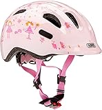 ABUS Kinderhelm Smiley 2.0 - Robuster Fahrradhelm für Mädchen und Jungs - Rosa mit Prinzessinnen-Muster, Größe S